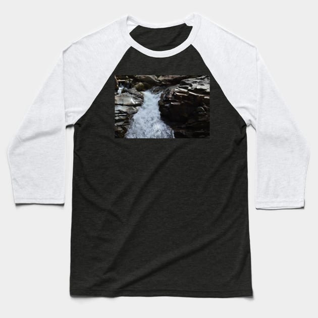Waterfall through rocks Baseball T-Shirt by Prints by Teacher Tawny